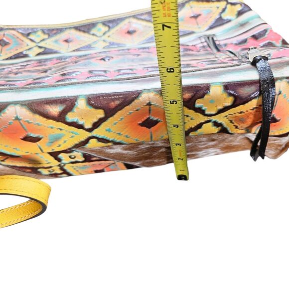 L3 Designs Cowhide Fringed Western Crossbody Bag Brown Yellow One Of A Kind - Picture 12 of 12